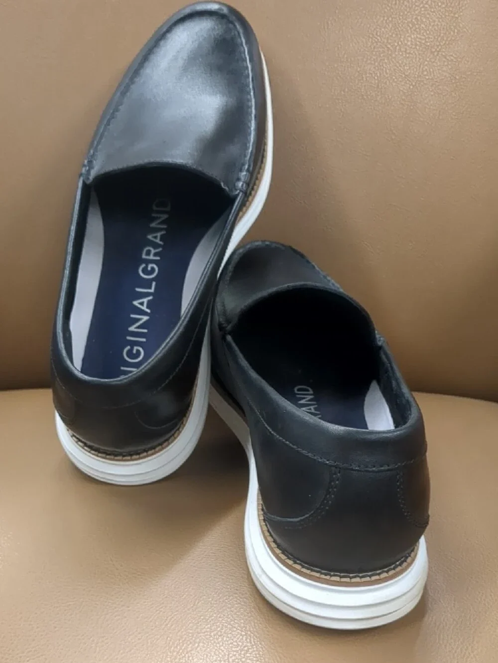 Cole Haan Black Slip-On Leather Loafers with White Sole